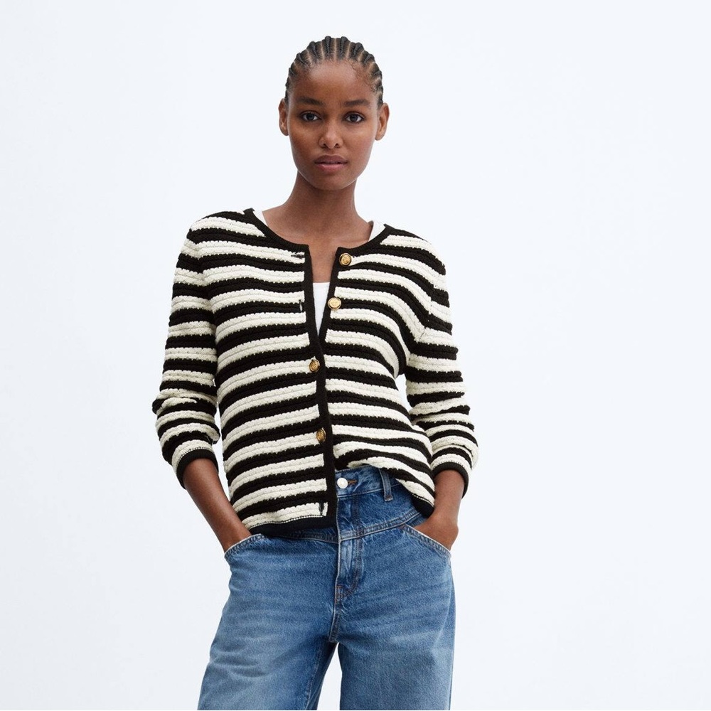Mango striped cardigan with jewel buttons